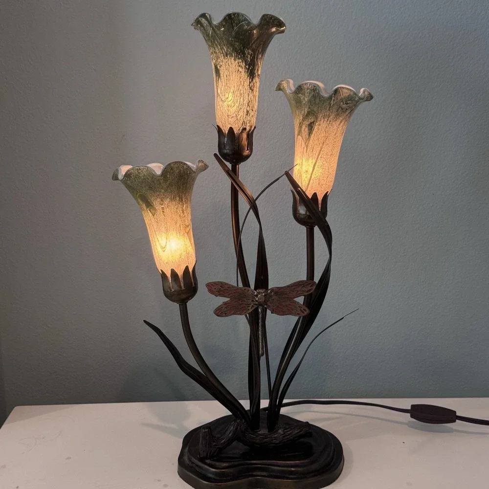 VTG‎ Dale Tiffany Luminarie Tulip Lamp Dragonfly Connoisseur Collection 3 Shade